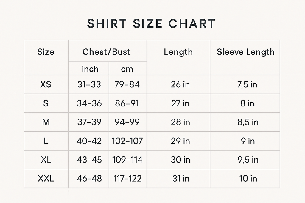 size chart for shirt
